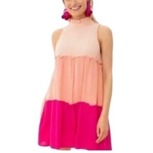 Pomander Place Tuckernuck pink color block sleeveless cotton dress sz XS